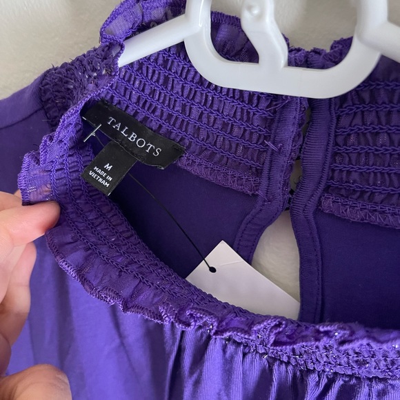 Talbots smocked neck long sleeve, purple, size M - Picture 5 of 6
